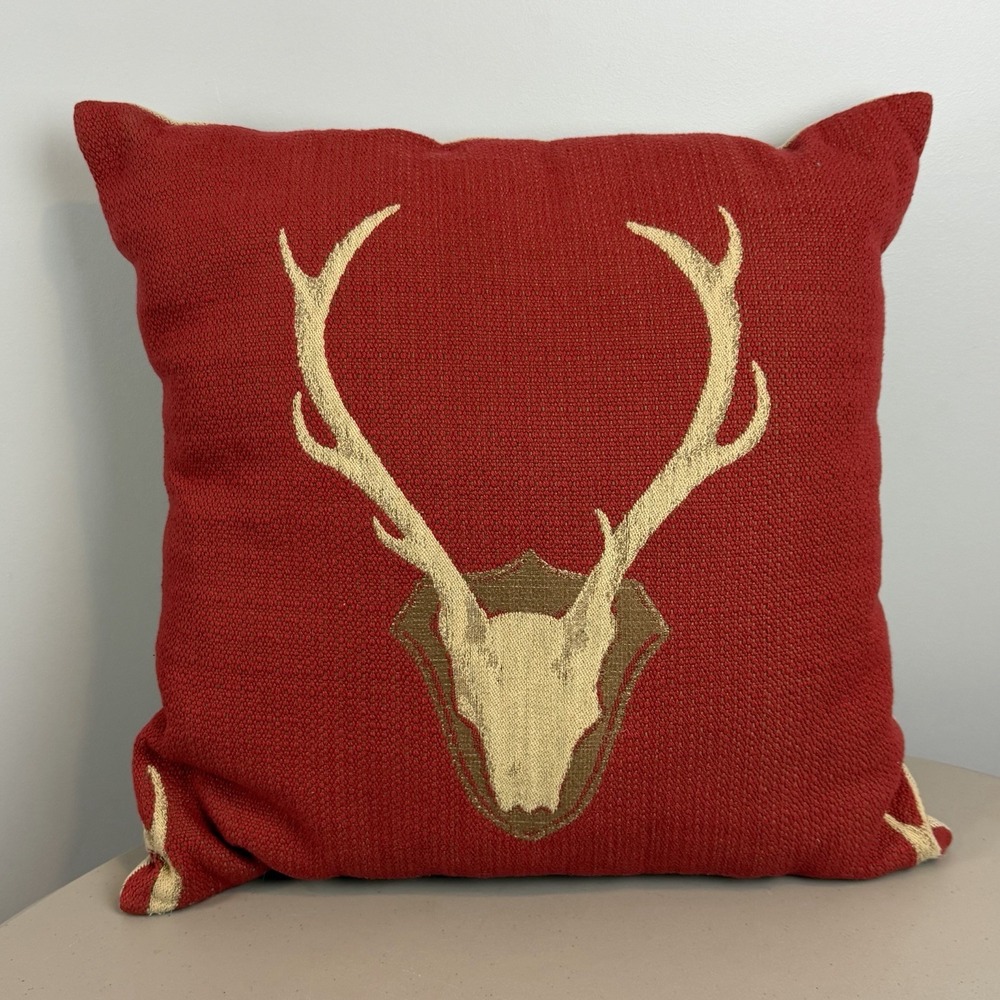 Red Duck Deer Throw Pillow Southwestern Mounted Antler Design 20x20"